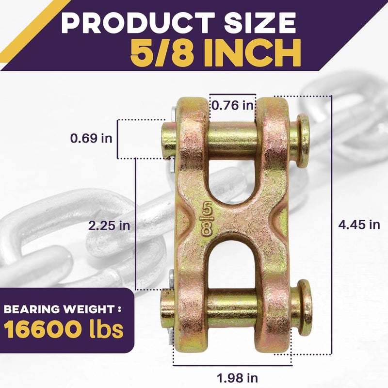 Terixe 4 Pack 5/8 Inch Safety Chain Repair Link, G70 Alloy Steel Double Clevis Chain Connector Link, 16600 Lbs Working Load Chain Connectors - Image 3